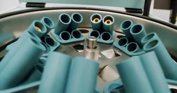 Centrifuge Machine Vials Laboratory Centrifuge Machine Test Tubes Spinning Stopping — Vídeo de stock