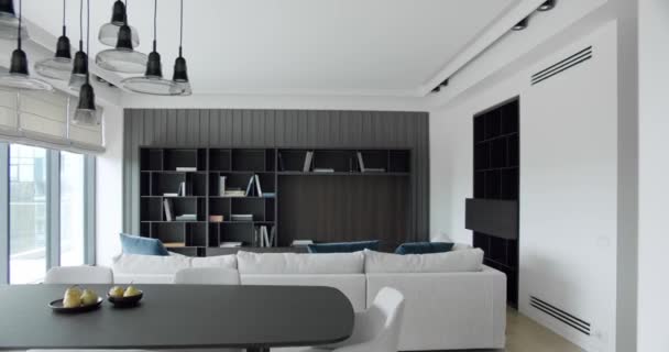 Modern Contemporary Minimalist Living Room White Furniture Luxury Modern House — Vídeo de stock