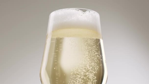 Glass Champagne White Isolated Background Champagne Bubbles Slow Motion Super — 图库视频影像