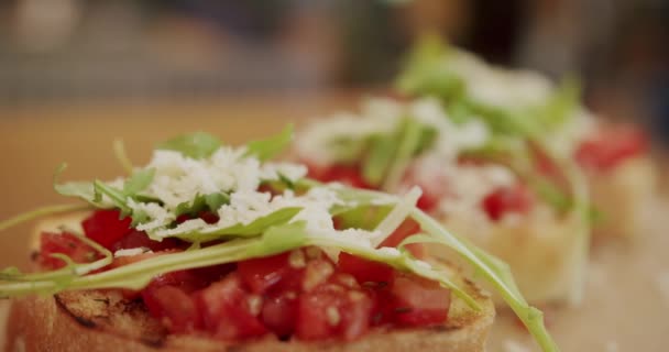 Tradiční Italská Snídaně Brunch Jídlo Restauraci Panáka Zdravé Jídlo Dietní — Stock video