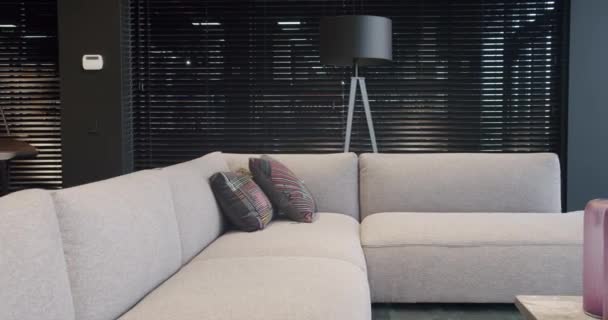 Moderne Grijze Beige Bank Modern Gezellig Huis Luxe Appartement Modern — Stockvideo