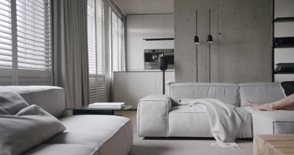 Luxury Minimalist Design Real Apartment White Gray Tones Elegance Chair — Video Stock