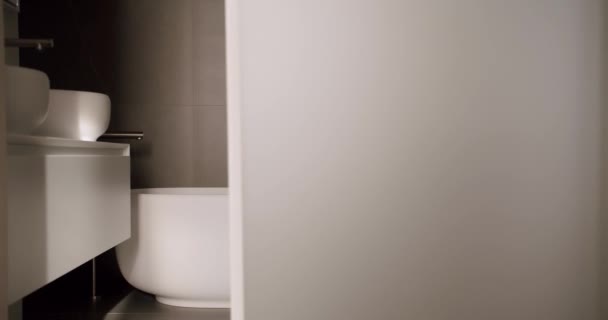 Transparent Door Opens Luxury Bathroom Interior Modern Minimalist Interior Lifestyle — Stock Video