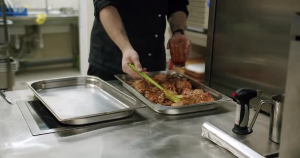 Preparazione Carne Pollo Con Spezie Salsa Preparazione Cottura Lavorare Cucina — Video Stock