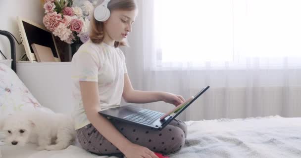 Kinder Spielen Online Videoanruf Und Chat Mit Einem Vorschulkind Mädchen — Stockvideo