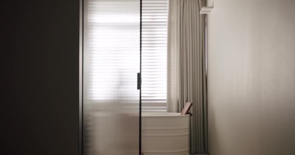 Luxury Bathroom Interior Minimalist Interior White Colors Bathroom Accessories Transparent — Vídeo de Stock