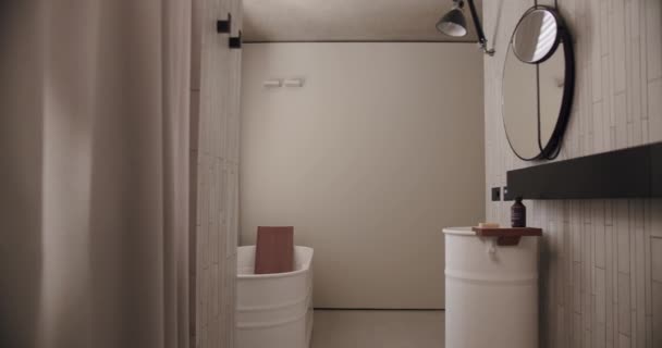Luxury Bathroom Interior Minimalist Interior White Colors Bathroom Accessories Mirror — Video Stock