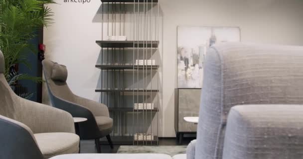 Moderní Moderní Minimalistický Obývací Pokoj Šedým Nábytkem Luxusní Moderní Dům — Stock video