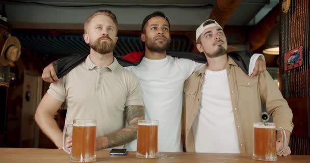 Männer Mit Der Fahne Des Deutschen Nationallandes Die Bier Trinken — Stockvideo
