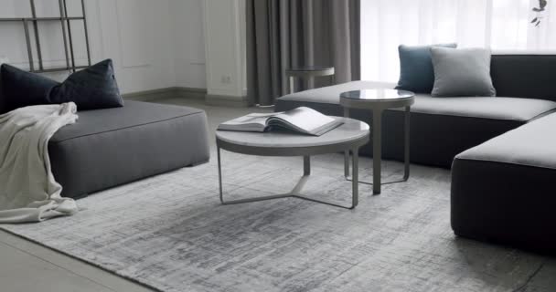 Sufragerie Minimalistă Contemporană Modernă Mobilier Gri Luxury Modern House Interior — Videoclip de stoc