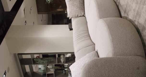 Moderne Eigentijdse Minimalistische Woonkamer Met Wit Meubilair Luxe Modern Interieur — Stockvideo