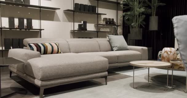 Modern Contemporary Minimalist Living Room White Fabric Furniture Fashionable Furniture — Stock Video