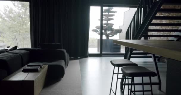 奢华的厨房 有一个岛 豪华住宅的现代室内装饰 现代铬水龙头 新家的简约设计 真正奢华的室内设计 新古典主义风格 舒适的内部 — 图库视频影像