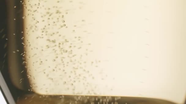 Бульбашки Шампанського Повільний Рух Супер Макрозйомка Крихітних Повітряних Бульбашок Течуть — стокове відео