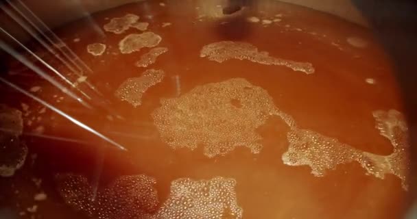 Bierproductie Gieten Malt Granen Een Grote Maaltank Bij Brouwerij Moderne — Stockvideo