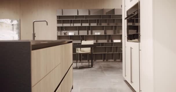 Modern Ahşap Mutfak Mobilyaları Zarif Rahat Minimalist Modern Siyah Lavabosu — Stok video