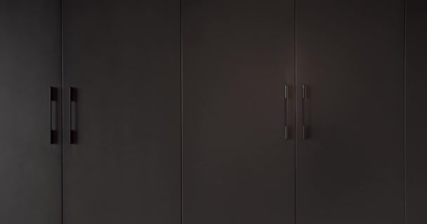 Minimalistisk Svart Garderob Modern Inredning Dörrdetaljer Minimalistisk Svart Dörr Med — Stockvideo