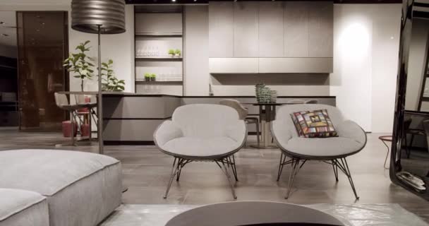 Modern Minimalist Home Modern Black Lamp Modern Gray White Kitchen — Stockvideo