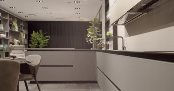 Minimalist Yemek Masası Olan Modern Mutfak Odası Modern Minimalist Evi — Stok video