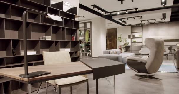 Minimalist Brown Shelf Minimalist Bookshelf Modern Furniture Cozy Design Home — Stock Video