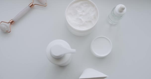 Naturkosmetik Hautpflegeprodukte Flasche Mit Pipette Mit Gel Flüssigkeit Kollagenserum Sahne — Stockvideo