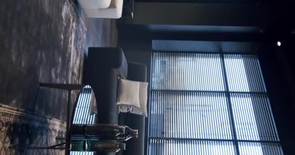 Modern Contemporary Minimalist Living Room White Black Furniture Minimalist Home — Stock Video