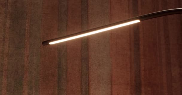Czarna Minimalistyczna Nowoczesna Liniowa Lampa Podłogowa Wnętrzu Sypialni Brązową Ścianą — Wideo stockowe