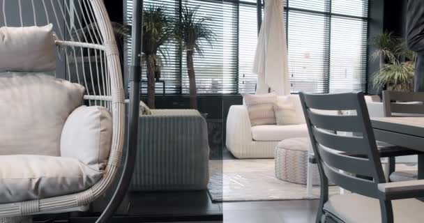 Summer White Terrace Furniture Minimalist Chair Table Furniture Garden Modern — Stock Video