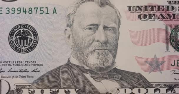 Amerikanische Fünfzig Dollar Banknote Zoomen Großaufnahme Makro Fünfzig Usd Bargeld — Stockvideo