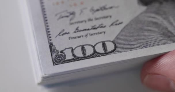 Αμερικάνικο Χαρτονόμισμα Των Εκατό Δολαρίων Κοντινές Μακροεντολές Εκατό Δολάρια Μετρητά — Αρχείο Βίντεο