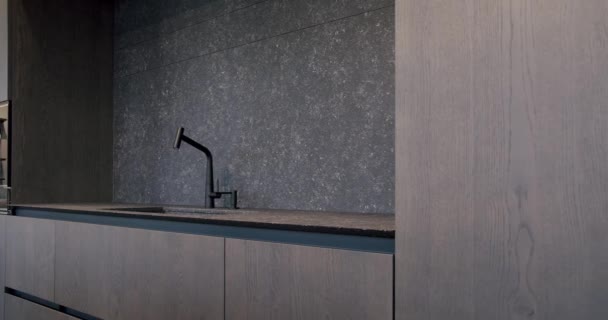 Modern Spacious Wooden Kitchen Room Modern Interior Luxury House Modern — Stock Video
