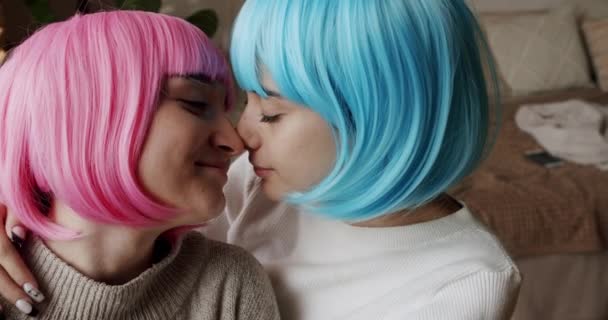 Paar Lgbt Und Lesbische Frauen Hause Lgbt Rechte Lesbische Familie — Stockvideo