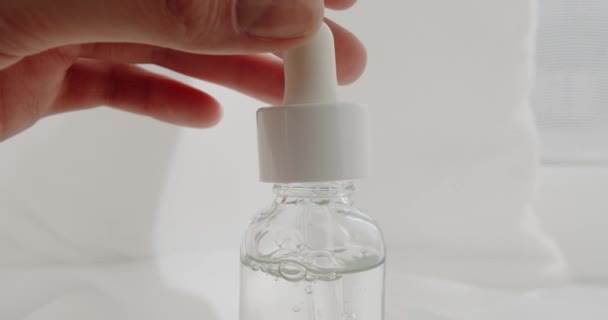 Υαλουρονικό Οξύ Skincare Routine Κρέμες Ομορφιάς Clean Natural Ορός Πιπέτα — Αρχείο Βίντεο