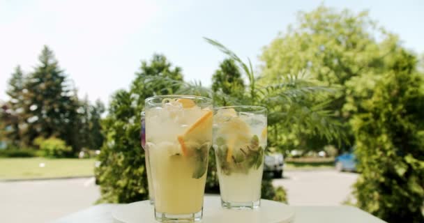 Uppfriskande Sommar Mjuk Lemonad Drycker Med Citron Citrus Apelsin Grapefrukt — Stockvideo