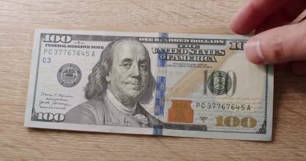 Αμερικάνικο Χαρτονόμισμα Των 100 Δολαρίων Εκατό Δολάρια Μετρητά Concept Finance — Αρχείο Βίντεο