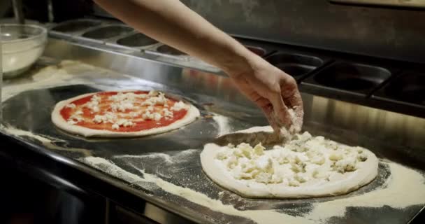 Chef Prepares Pizza Restaurant Kitchen Italian Neapolitan Pizza Large Dough — Stock Video