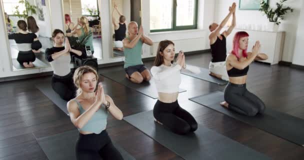 Jóvenes Deportistas Atractivos Practicando Clases Yoga Con Instructor Hombres Mujeres — Vídeos de Stock