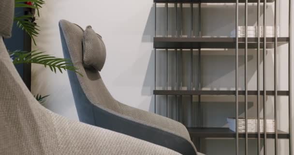 Luxury Modern House Interior Corner Sofa Chairs Bookshelf Fashionable Furniture — Video Stock