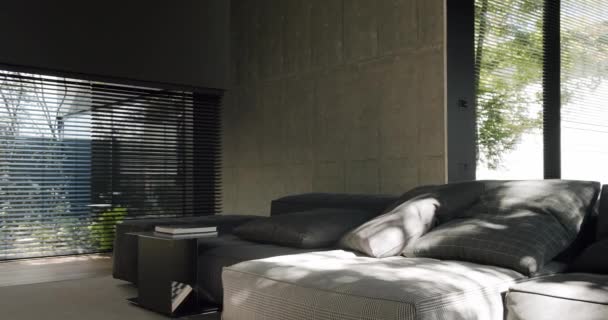 Modern Yazlık Evde Minimalist Tarzıyla Oturma Odası Yastıklı Rahat Kanepe — Stok video