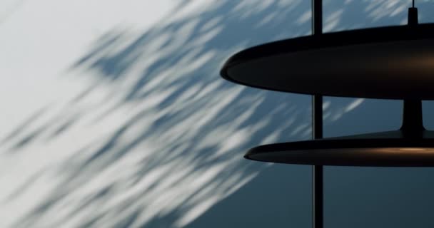 室内装饰用黑色吊灯 挂在墙背 树荫下 室内现代照明系统 — 图库视频影像