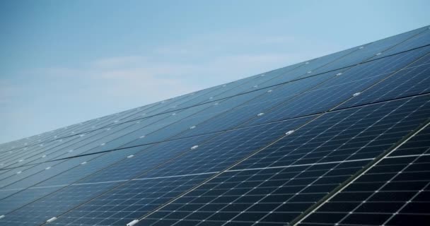 白天太阳能电池板的表面 在太阳能农场 手持式现代光伏面板的照片 白天阳光灿烂 可再生能源 — 图库视频影像