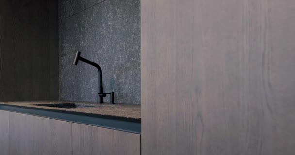Moderne Und Geräumige Küche Aus Holz Immobilien Luxusküche Mit Insel — Stockvideo