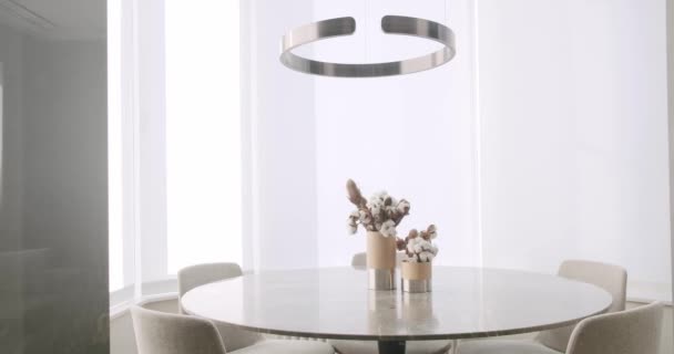 Minimalistiskt Matbord Lyxigt Kök Modern Stil Vit Enkel Modern Inredning — Stockvideo
