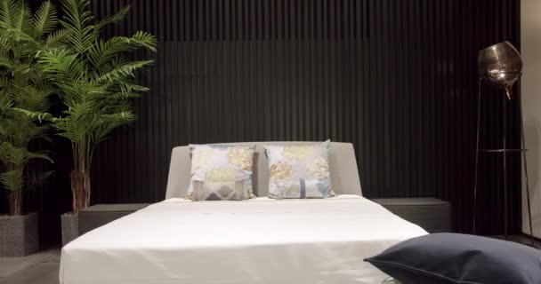Luxus Haus Mit Moderner Schwarzer Holzlinie Tapete Der Wand Elegantes — Stockvideo