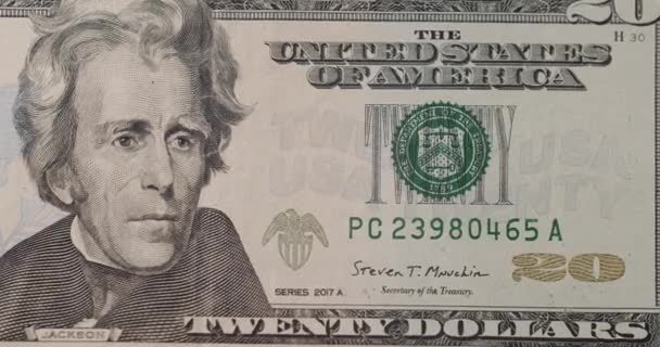 Americký Prezident Andrew Jackson Spojených Státech Americká Dvacetidolarová Bankovka Přední — Stock video