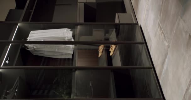 Dressing Room Things Elegant Wooden Built Walk Closet Decoration Black — Stock Video