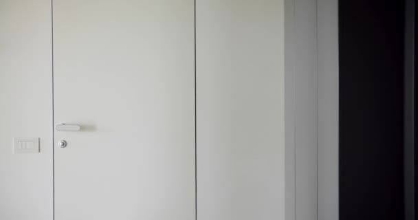 Detalle Interior Del Hogar Puerta Habitación Color Blanco Con Asa — Vídeos de Stock