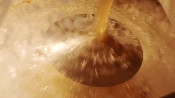 Preparation Beer Brewery Factory Closeup Pouring Produced Beer Stainless Steel — Stock Video