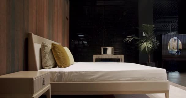 Elegantes Interieur Minimalistisches Schlafzimmer Elegantes Und Einfaches Schlafzimmer Mit Einem — Stockvideo