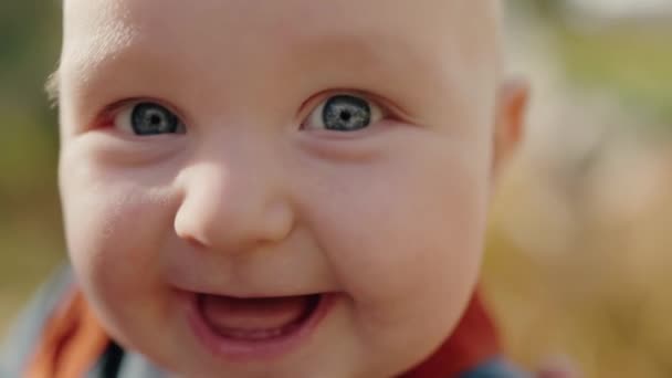 Portretul Copilului Drăguț Mâinile Părintelui Aer Liber Adorabil Zâmbet Copil — Videoclip de stoc